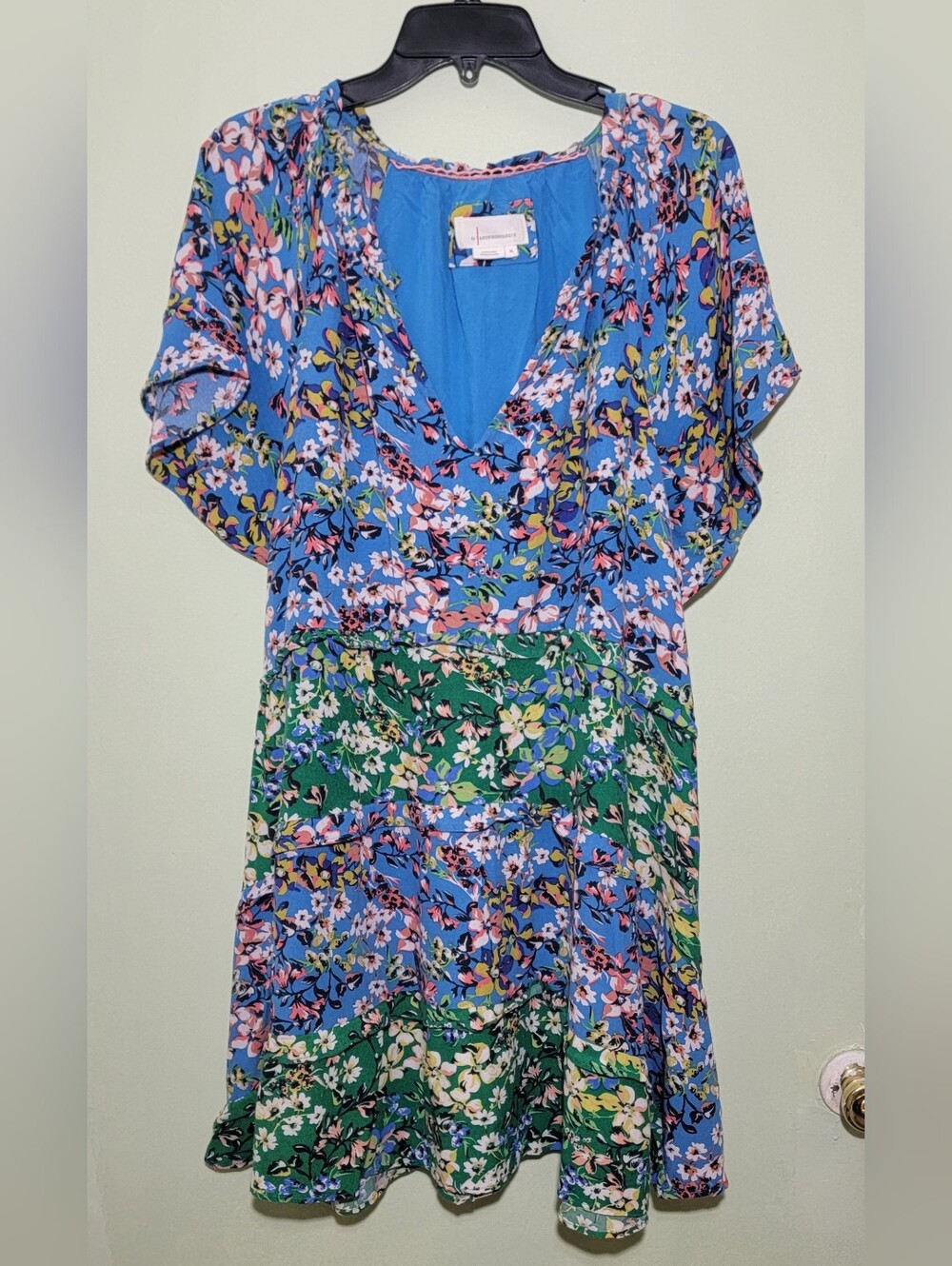 Anthropologie Dress Womens Small Robin Tiered Boho Mini Oversized Blue Floral XL
